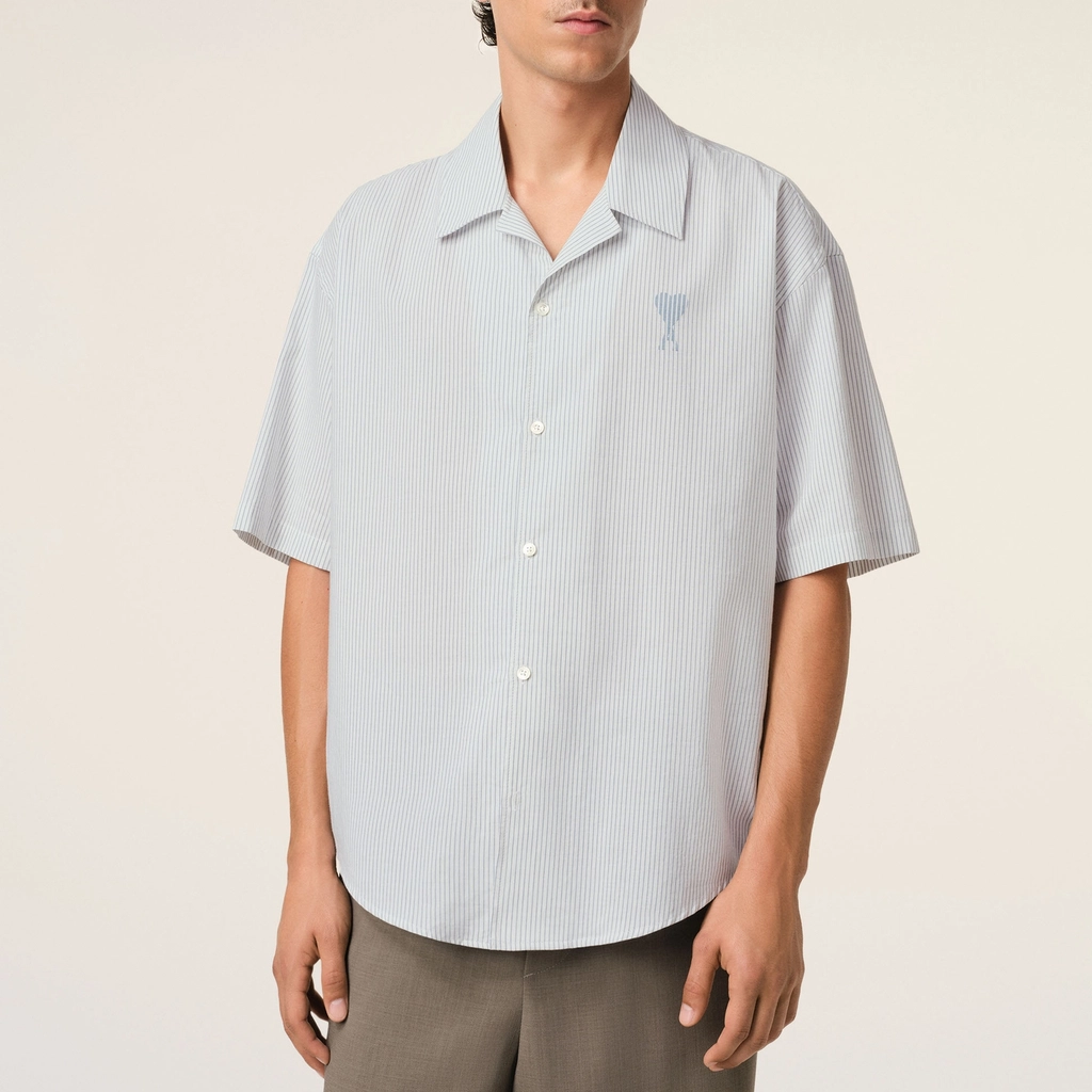 AMI Paris Camp Collar Pinstriped Cotton Shirt - XL